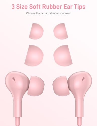 Image of iMangoo for Apple MFi-Certified Headphones for Lightning Wired Earbuds Magnetic Ear Buds with HiFi Bass,3 Ear Tips Mic Corded Earphones for Gym, Commuting for iPhone 14 Plus 13 12 11 Pro Max Pink