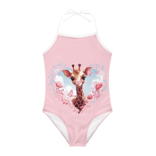 Image of Cute Backless One Piece Swimsuits for Girls Adjustable Halter Strap Bathing Suit Beach Swimwear for Girls