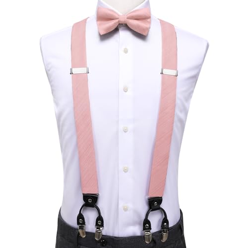 Image of Dubulle Suspender and Bow Tie for Men Paisley Solid Mens Suit Braces Pretied Bowtie and Handkerchief Cufflinks Formal Wedding