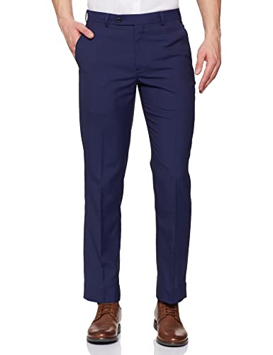 Image of Park Avenue Men Men's PLEATLESS SMART FIT Dark Blue Formal Trouser