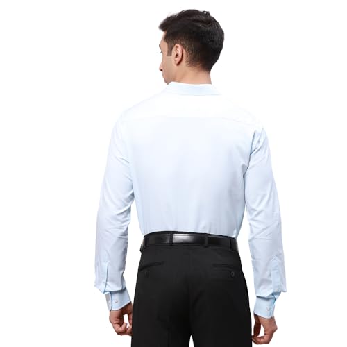 Image of Park Avenue Men's Cotton Polyester Blend Herringbone Pattern Slim Fit Semi Cutaway Collar Full Sleeve Formal Shirt
