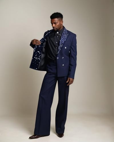 Casual Suits for Men 2 Piece Double Breasted Mens Suit Sequin Peak Lapel Mens Suits for Wedding Grooms3