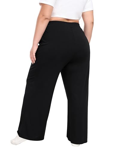 Trek Forte TRK-CASUAL PANTS-BLACK-2X Women'S Plus Size Wide Leg Pants Elastic Waist Casual Pants Summer Loose Fit Sweatpants thumb #4