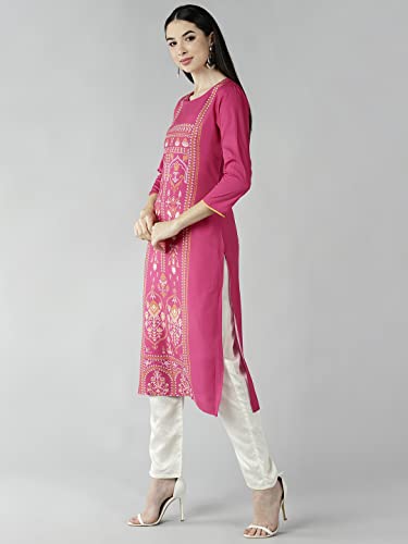 Image of Vaamsi Women's Crepe Straight Kurta (VPK1779E M Pink)
