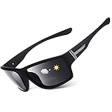 SKYOAK Premium Lightweight Photochromic Bifocal Reading Sunglasses TR90 Frame Wrap Around Design Blue Light Blocker UV 400 Protection Outdoor Sun Reader Driving/Fishing/Running/Cycling (Black +2.50)