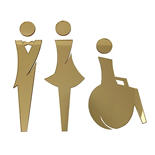 Pictogramme WC en relief. Plexi noir, blanc, miroir argent ou or. Lot de 3 plaques porte Toilettes...