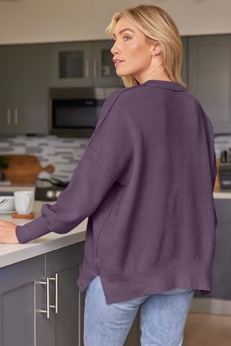Image of LILLUSORY Women's Oversized Batwing Sweaters 2026 Fall Outfits Trendy Crewneck Knit Side Slit Fashion Pullover Tops