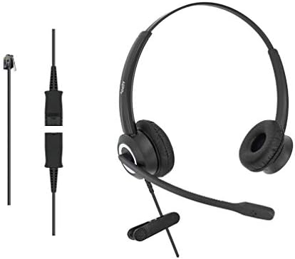 Office Phone Headset HD Voice for Aastra Avaya Allworx AltiGen Digium IPitomy Telephones, RJ9 & 3.5mm Adapter Cable (Binaural)