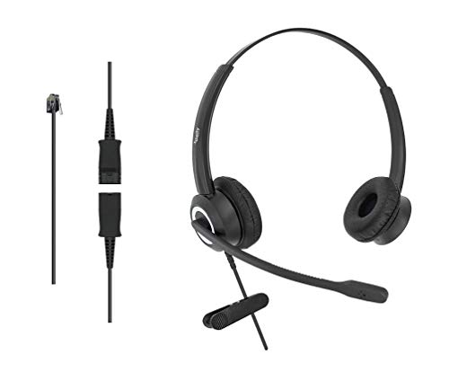 Casque de bureau HD Voice avec câble RJ9 et adaptateur 3.5mm pour téléphone IP
