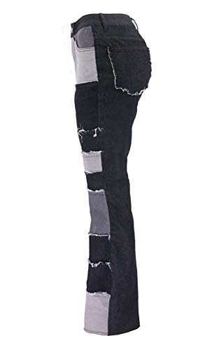 FOURSTEEDS Women's High Waist Patchwork Flared Jeans Hippie Color Blocked Distressed Bells Bottom Denim Pants3