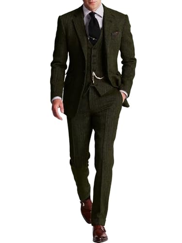 Herringbone Tweed Mens Suit Wedding Formal Slim Fit Tuxedo for Men 3 Piece Casual Retro Solid Boys Suit Outfits