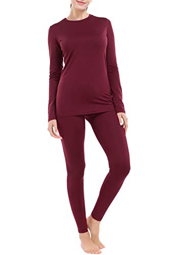 AUQCO Thermal Underwear for Women Ultra Soft Long Johns Set with Fleece Lined Base Layer Winter Warm Top & Bottom Wine