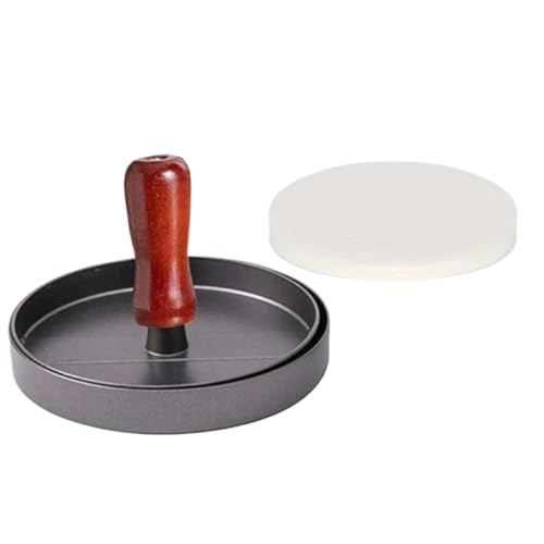 WUYXTO Prensa de Aluminio for Hacer Hamburguesas, Molde Circular for prensar Pasteles y Carne, for Tortitas Ternera, Herramienta Cocina for Parrilla Barbacoa para Hamburguesas(Red-Oil Paper Set)