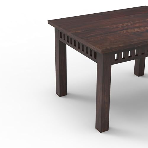 Image of WOODLAB Sheesham Wood 4 Seater Dining Table Set with Chairs | Wooden Dining Table for Home Dining Room | 4 Seater Dinner Table Set for Living Room and Home - Walnut Finish