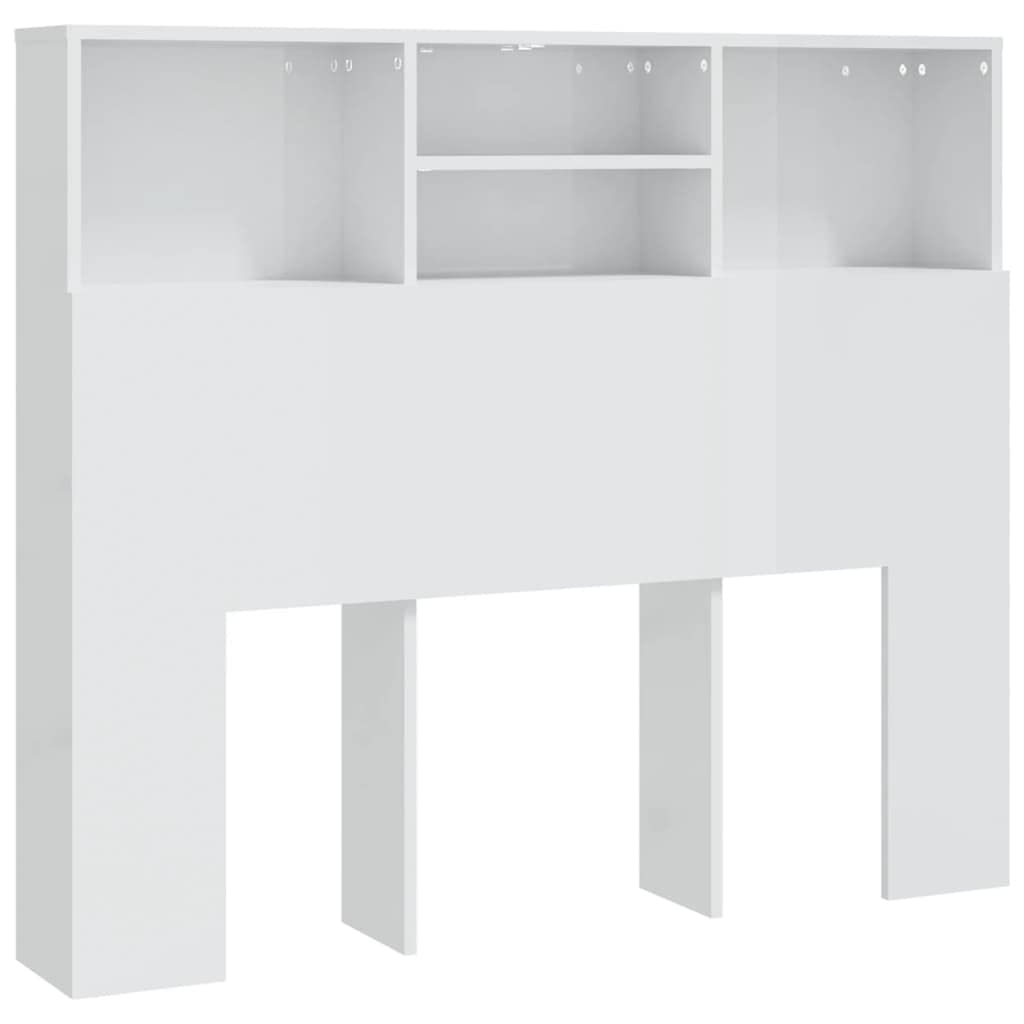 vidaXL Mueble Cabecero Armario de Cama con Almacenaje Pared Dormitorio Estantería Habitación Libros Decoraciones Blanco Brillante 120x19x103,5 cm