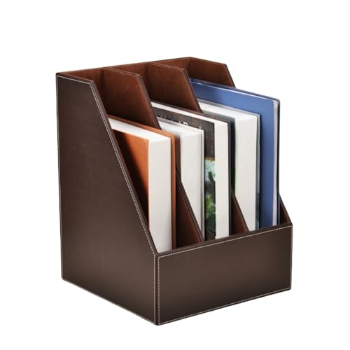 XPPX立て スタンド本立て卓上ラック大容量机上書類ケースレザー製 A4 紙書類ホルダー デスク上置棚新聞/雑誌/書類入れ小物整理卓上文具整理整頓事務用品用品 (直角3列,コーヒー色)