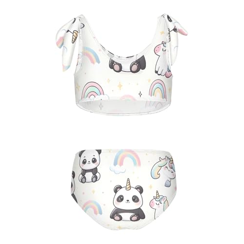 Girls' Bikini Set, Cute Panda Unicorn Rainbow Kids Swimsuit 2 Pcs Beach Bathing Suit2