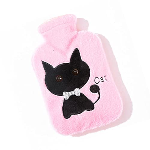 1l Bouillotte Peluche Chat, Bouillotte eau Chaude Adulte Enfant Bouillotte Chauffante Animal par Temps Froid Bon Cadeau pour La Famille Amie, Rose Cover
