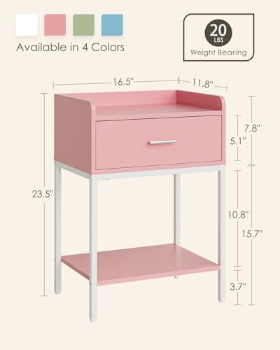 Image of Masupu Nightstand,Bedside Table 3-Tier Modern Night Stand with Storage Drawer and Shelf,Small End Side Table for Bedroom,Living Room,Black (Without Outlet, Pink)