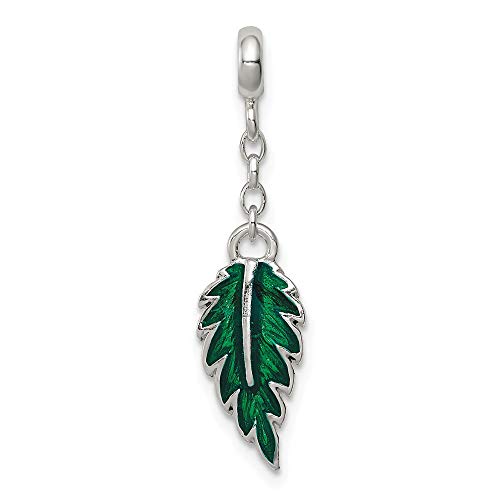 925 Sterling Silver Green Enameled Leaf 1/2in Dangle Enhancer Necklace Pendant Charm Outdoor Nature Fine Jewelry For Women Gifts For Her