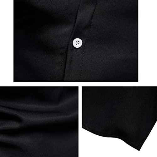 Jxeww Men's Dress Shirts Long Sleeve Button Down Embroidered Asymmetric Collar Turtleneck Slim Fit Sweatshirt Mk7016 Black Xxl #TOP4