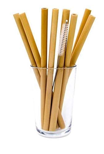 Organic Bamboo Straws with Cleaning Brush,Biodegradable Reusable Straw for Kids and Adults, Handcrafted Natural Alternative to Plastic,Non-Toxic and No Inks Dyes Straws (Pack of 10)