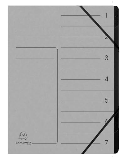 Exacompta - Ref. 540711E – Karton mit 10 Ordnern mit Klammerrücken – mit Gummibändern – bedruckter Deckel aus Glanzkarton und schwarzer Innenseite aus recycelter Karte – 7 Fächer – 24,5 x 32 cm – A4