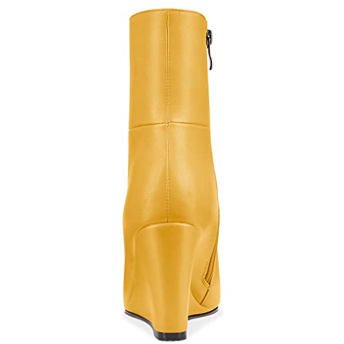 Aachcol Women Ankle Boots Short Bootie Wedge Close Pointed Toe Chunky Block Mid Heel Dress Shoes Matte Zipper 2 Inch4