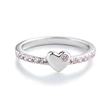 Precious Pieces Sterling Silver Baby Ring with Puff Heart and Pink CZs for Babies, Toddlers, Little Girls, Stackable or Pinky Ring for Teens and Women (Size 2)
