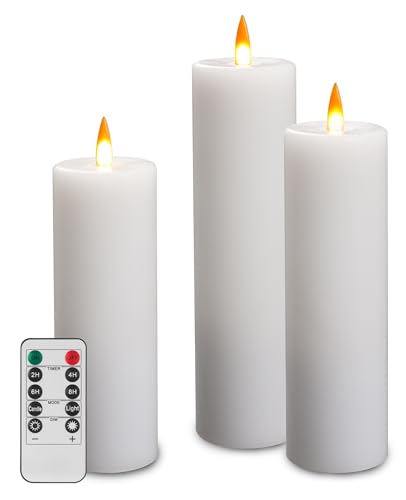 Da by LED-Kerze, analoges Flammen-Kerzenlicht, batteriebetriebenes Kerzenlicht, Fernbedienungs-Timer-Funktion, echtes Wachs. 3er-Set.