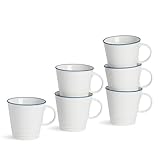 Lavable au lave-vaisselle Nicola Spring Tasses à Expresso de Ferme Blanche - Tasses à café Rustique Country Cottage - 90 ML - Blanc - Pack de 6