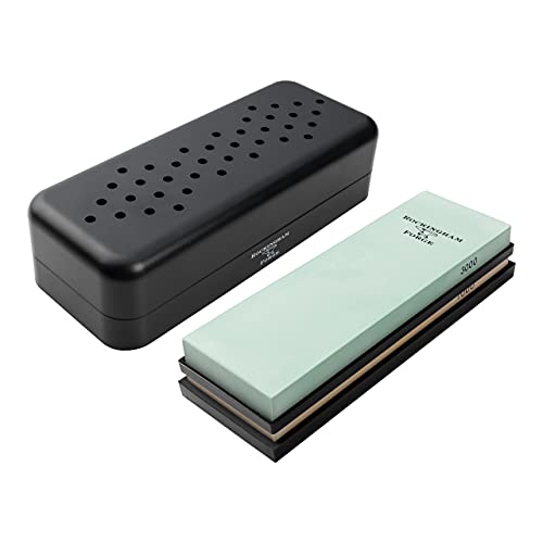 Rockingham Forge 2-in-1 Combination Ceramic Whetstone, 1000 Grit (Medium) and 3000 Grit (Fine) Waterstone Knife Sharpener, RCC-186MF/B