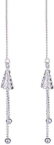 Pendientes de plata 925 antialérgicos largos estilo tuerca con borlas elegantes