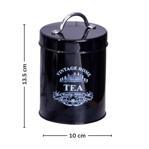 Image of Metallure Home Round Classic Tea Sugar Container Set of 2 | Metal Container for Kitchen Storage | Airtight Jar Set | Food-Safe Tea Jars for Kitchen (Black)
