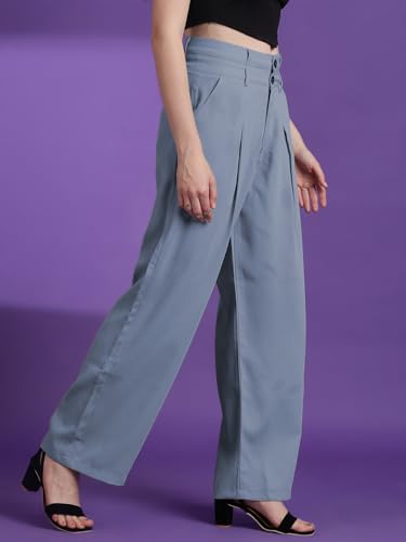 Image of KOTTY Women's High Rise Cotton Blend Straight Fit Trouser