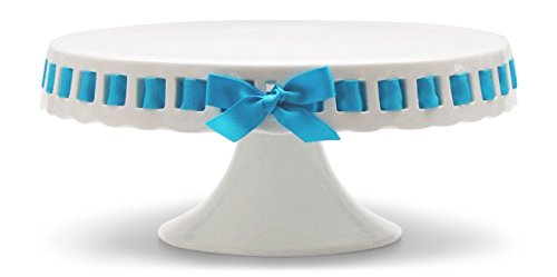 10 Inch Pedestal Footed Cake Display Stand With Scalloped Edge And Interchangeable Ribbon Trim (Includes 3 Grosgrain Ribbons) Perfect For Wedding Cakes Baby Showers Birthdays #TOP6