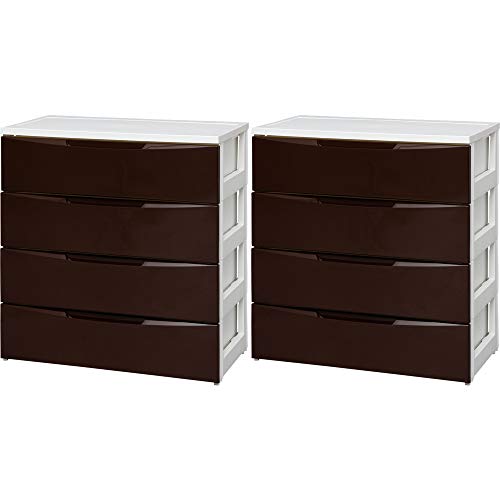カラーコーディネートチェスト ワイド 4段 COD-724 ホワイト/ブラウン 2個セット