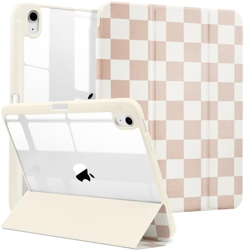MrARTIST for iPad A16/10th Generation Case - Tablet Case Cute for Women Girls Girly Kawaii Aesthetic Preppy Kawaii Chic Cool Design for Apple Tablet Cover with Pencil Holder Khaki Checkered