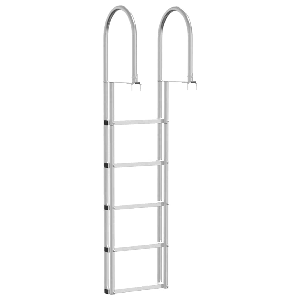 5-Stufen Dockleiter aus Aluminium, Silber, 45 × 11,5 × 190 cm, rutschfest und leicht, vielseitig für Boot, Steg, Schwimmbad, Pool, Yacht, Motorboot, Segelboot, Ponton