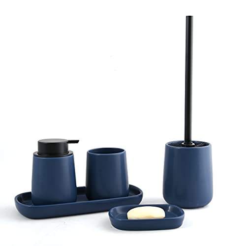 MSV Maonie Ceramic Storage Tray for Fruit Tea, Cosmetics, Jewellery, Oval for Washbasin Bathroom, Cabinets - Matt Dark Blue - Image 3