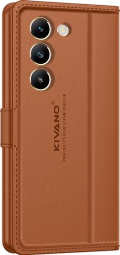 Image of KIVANO LUXE Compatible for Vivo T3 5G / Vivo Y200e 5G Luxury Handmade Leather Magnetic Flip Folio Case | Card Holder & Kickstand | Slim Protective Cover | Unisex - Brown