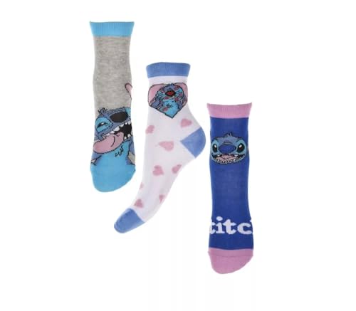 Disney 6221 Lilo et Stitch Lot de 3 paires de chaussettes pour fille, multicolore, 23-26