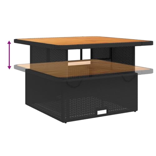 Tomostar Table Basse de Jardin Relevable, Table à Manger Salon Extèrieur Noir 110x110x71cm résine tressée et Bois Acacia