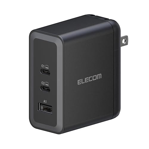 ELECOM 100W USB C Wall Charger Block, 3 Multi Port GaN II Smart PD, Ultra-Fast Charging, Compact Power Adapter for Multiple Devices, Laptops, Tablets, iPhone, iPad, Watch, Speakers, Airpods - Black