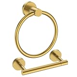 FORIOUS Toilet Paper Holder Wall Mount, SUS304 Stainless Steel Double Post Pivoting Tissue Roll Holder and Hand Towel Ring Set for Bathroom, RV, Bathroom Hardware Accessories Set, Brushed Gold