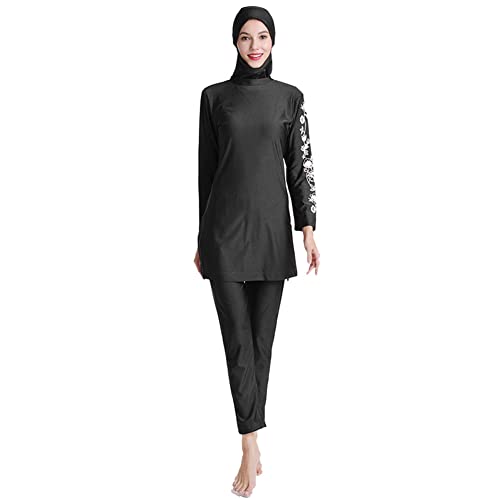 Burkini Swimsuits for Women Modest Swimsuits Muslim Swimsuits Full Body Swimwear Long Sleeve Rash Guard Swimming Tops Pants Islamic Hijab 3PCS Sun Protection Surfing Suit Swimming Costume Black M
