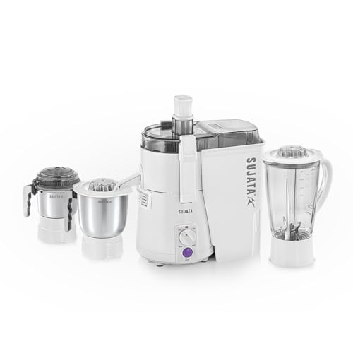 Sujata Powermatic Maxima Juicer Mixer Grinder|900 Watts Double Ball Bearing Motor|22000 RPM|Non-Stop 90 Mins Running|3 Jars including 1750ml Blender, 1000ml Grinder, 500ml Chutney Jar| (White)