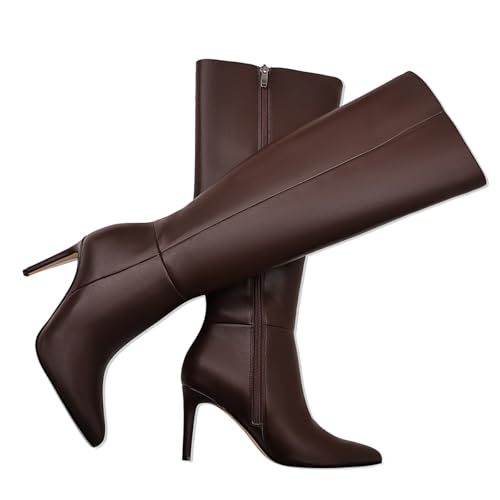 Image of Women's Knee High Boots Women Mid Heel Pointed Toe Tall Boots for Women High Heel Side Zipper with Buckle Bow Knots Long Boots for Fall Winter for Fall Winter