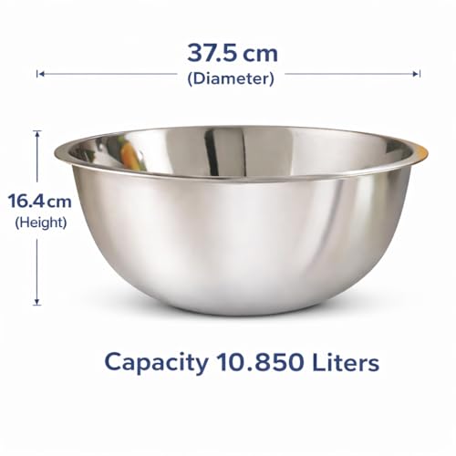 Image of KMW Stainless Steel Mixing Bowl Deep 13 Qt (10.5 litres) | with Enhanced Durability | Professional-Grade Build