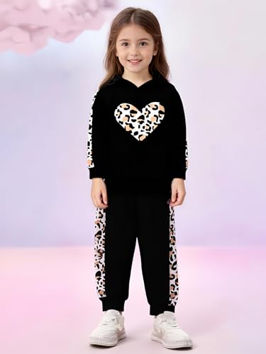 Image of 2PC Girls Clothes Girl letter and Floral print Hooded Set, letter print Top +Floral print Pants Set